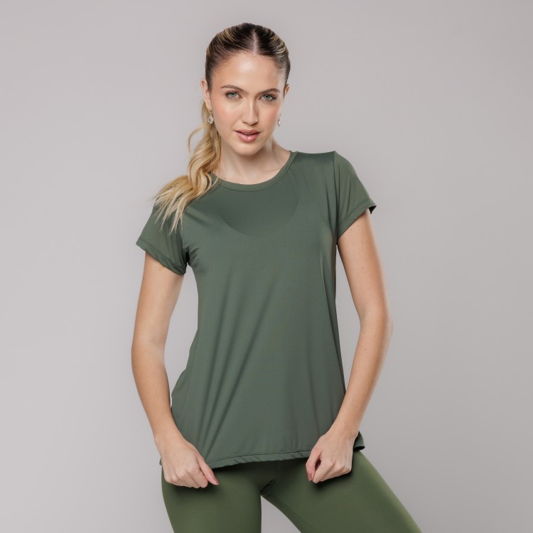 Blusa Fitness Leve com Proteção UV Verde Escuro