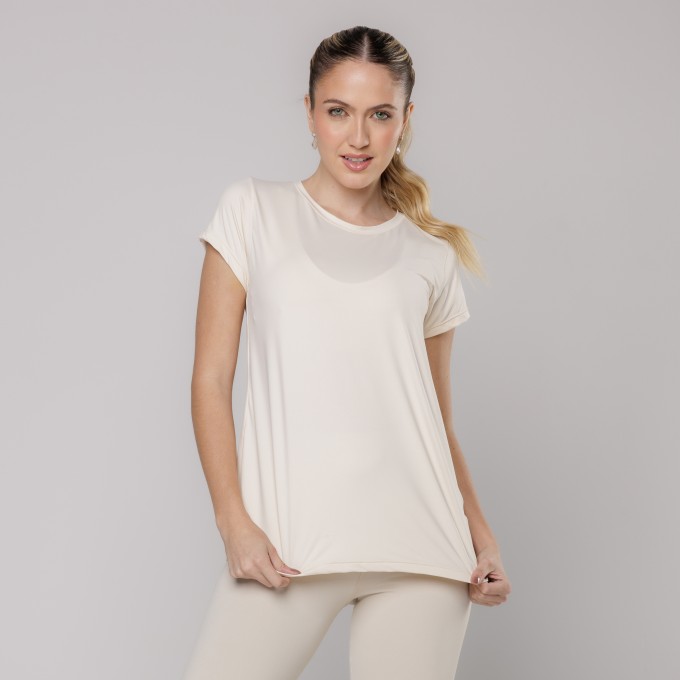 Blusa Fitness Leve com Proteção UV Bege