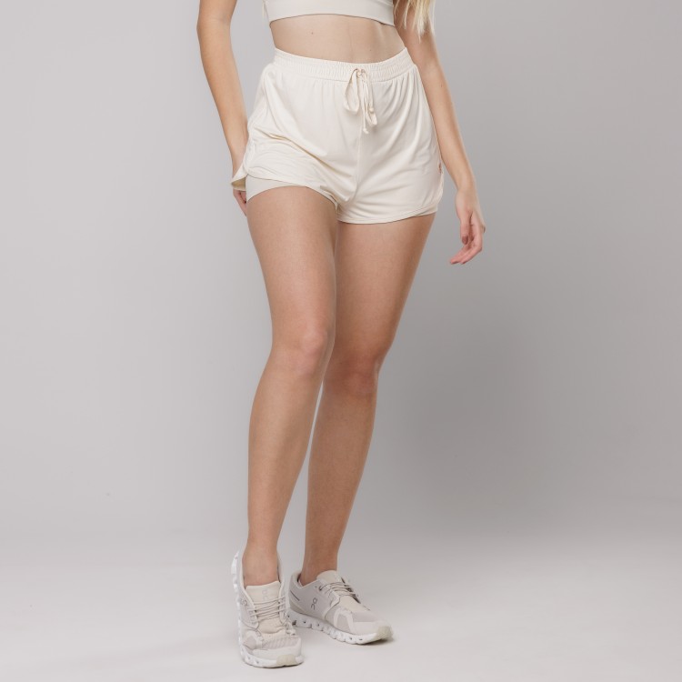 Short Fitness com Sobreposição Leve Bege