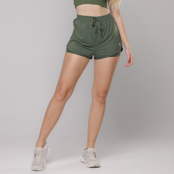Short Fitness com Sobreposição Leve Verde Escuro