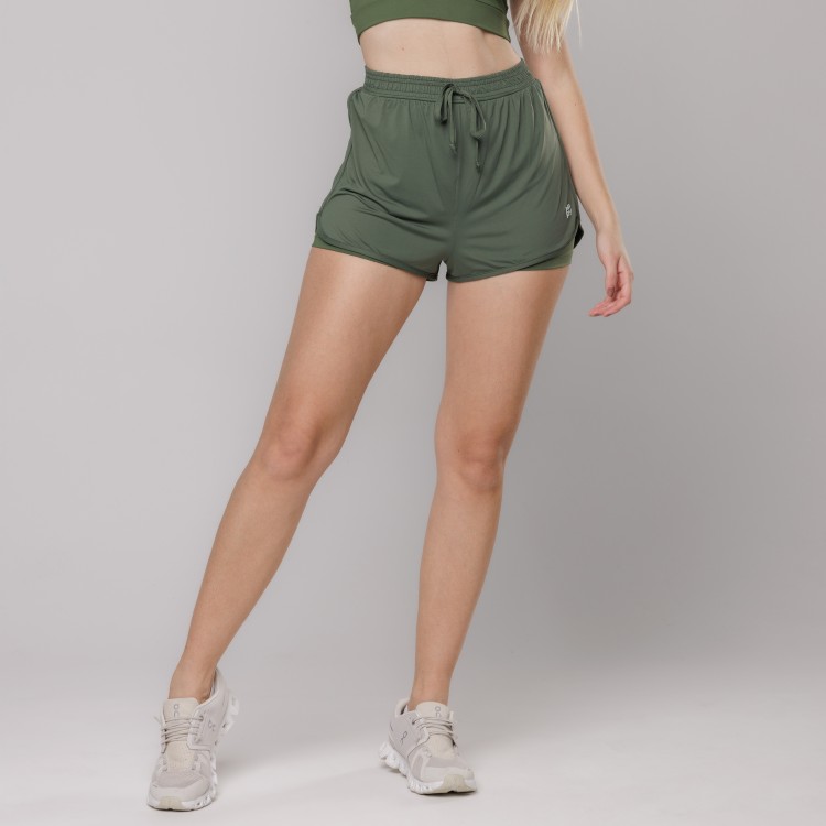 Short Fitness com Sobreposição Leve Verde Escuro