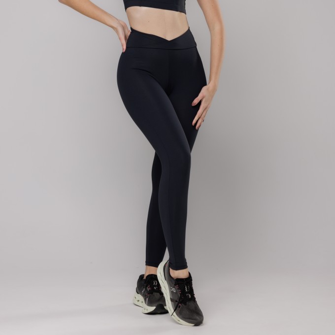 Legging Fitness Cós Transpassado Preta