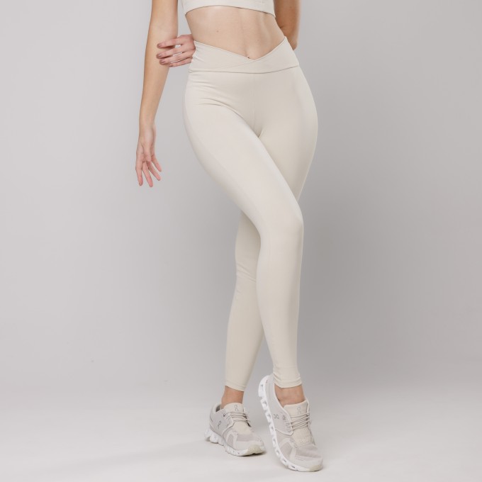 Legging Fitness Cós Transpassado Bege