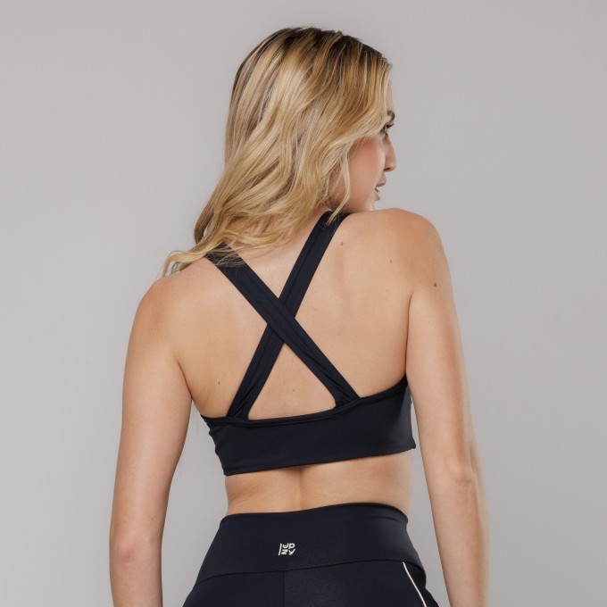 Top Fitness com Alça Cruzada Costas Preto