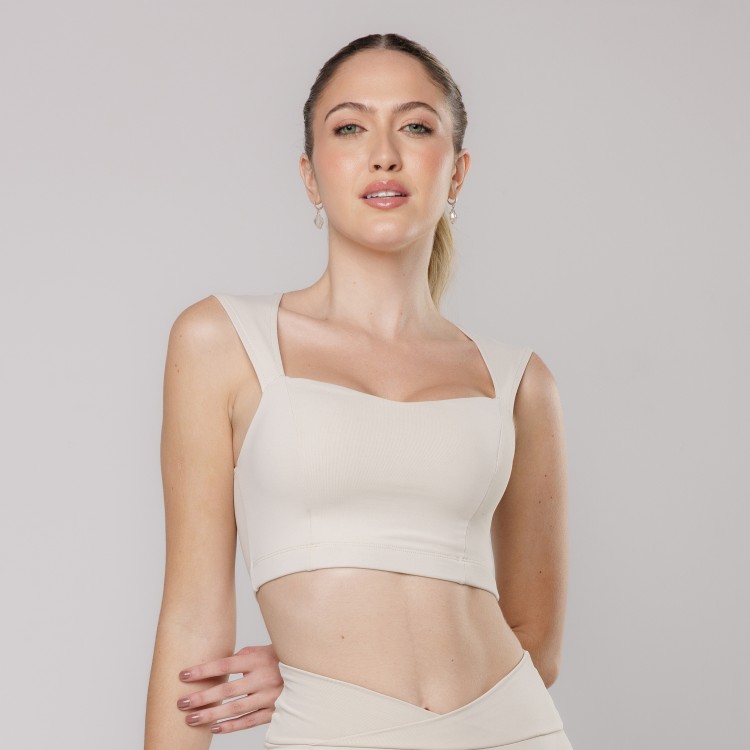 Top Fitness com Decote Sofisticado Bege