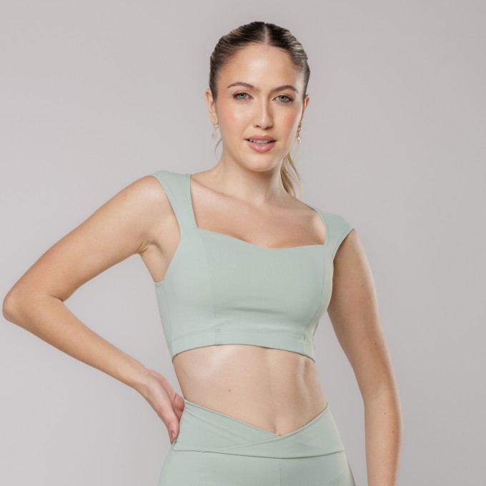 Top Fitness com Decote Sofisticado Verde Claro